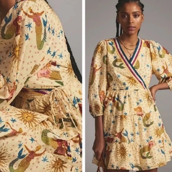 FARM Rio | Dresses | Farm Rio Mermaid Print Wrap Dress Xs New | Poshmark